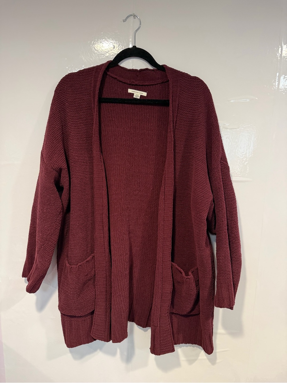 American Eagle Outfitters Open-Front Cardigan in Burgundy‎